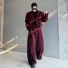 Luxury Men's Cropped Blazer & Wide Leg Suit HEYFANCYSTYLE - Red