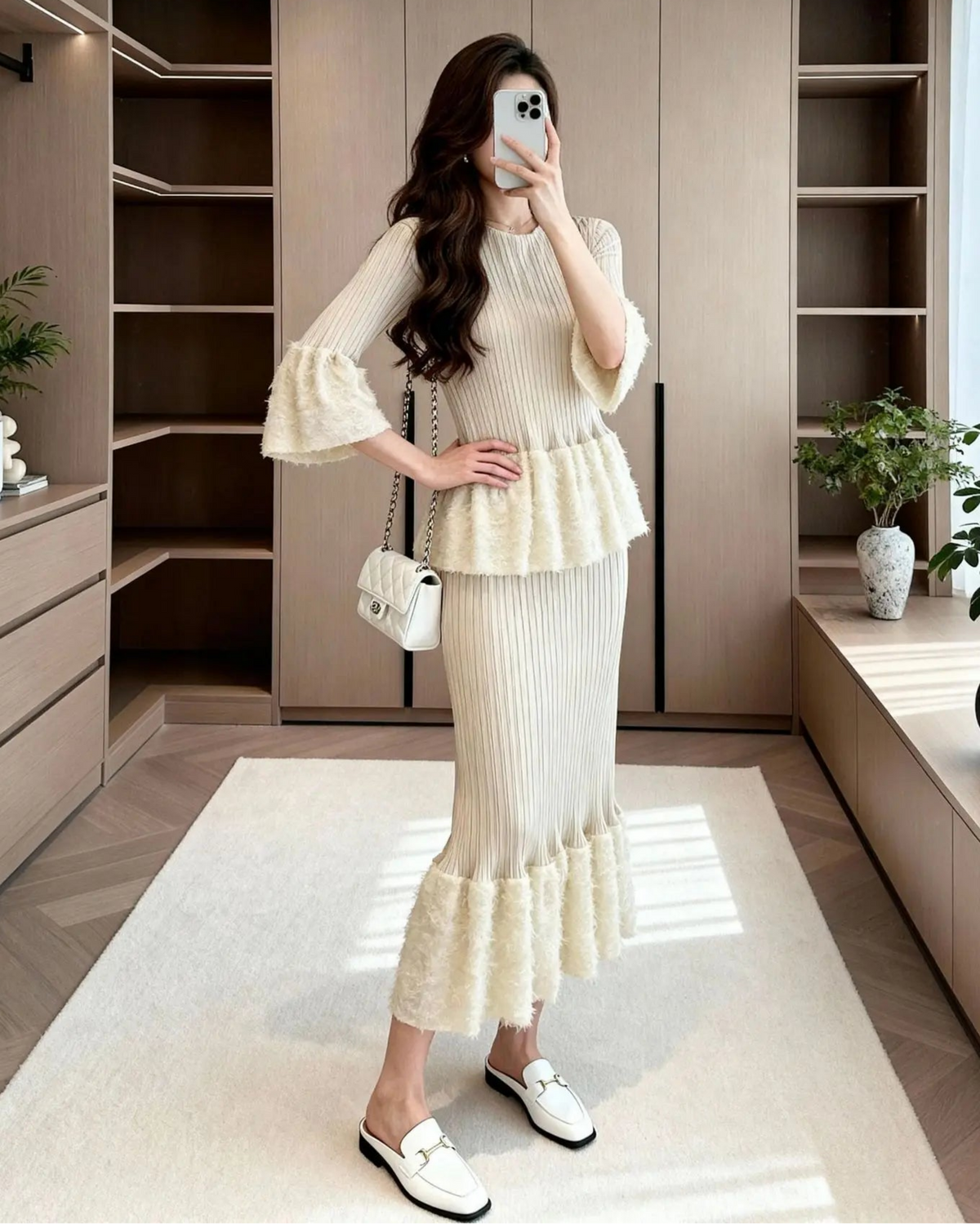 Luxury Micro-Pleated Plissé Japanese Top and Midi Skirt