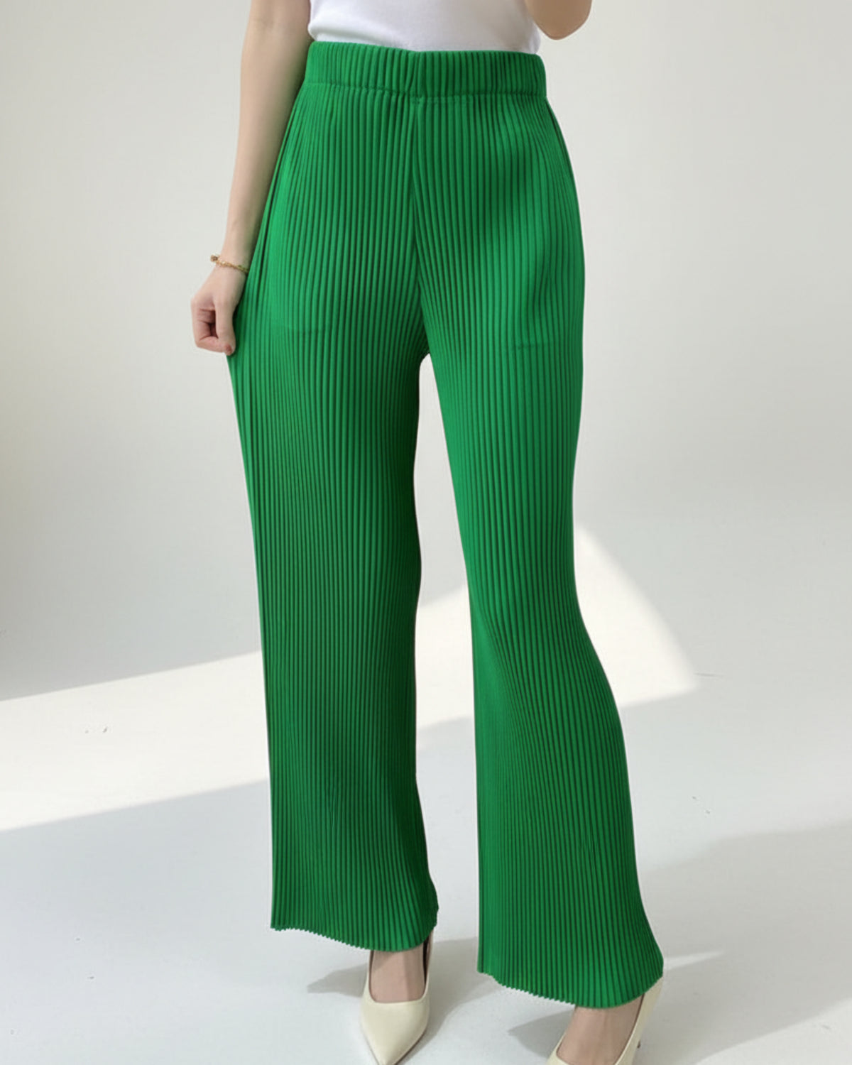 Luxury Micro-Plissé Straight Pants – Designer Sculptural Pleated Trousers