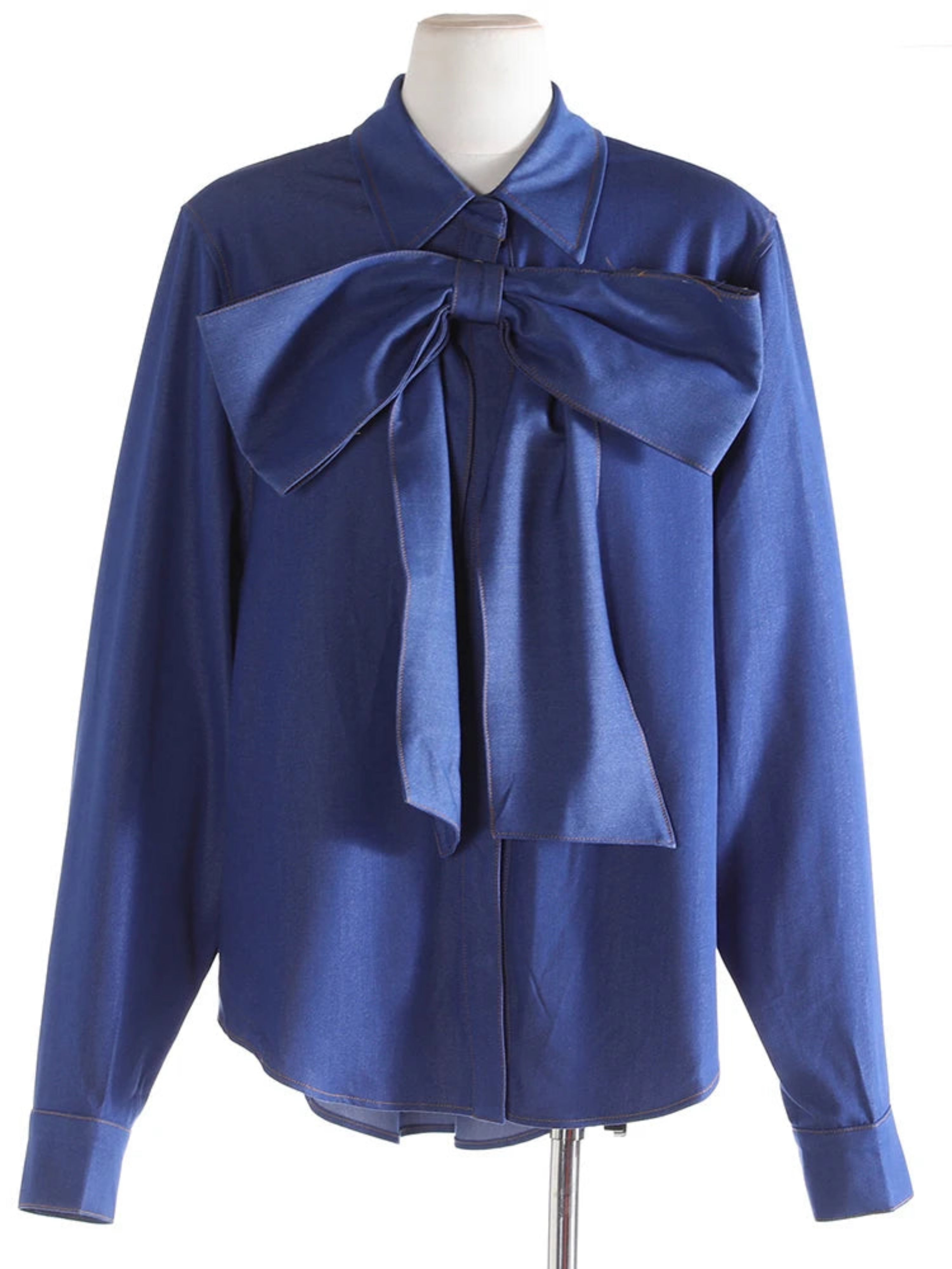 Luxury Oversized Bow Tie Blouse – Detachable Tie, Long Sleeve Designer Work & Event Top