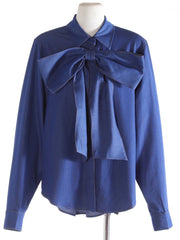 Luxury Oversized Bow Tie Blouse – Detachable Tie, Long Sleeve Designer Work & Event Top