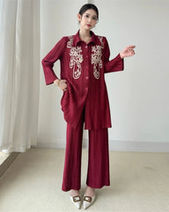Luxury Petite Japanese Pleated Set | Wrinkle-Resistant Tunic & Pants
