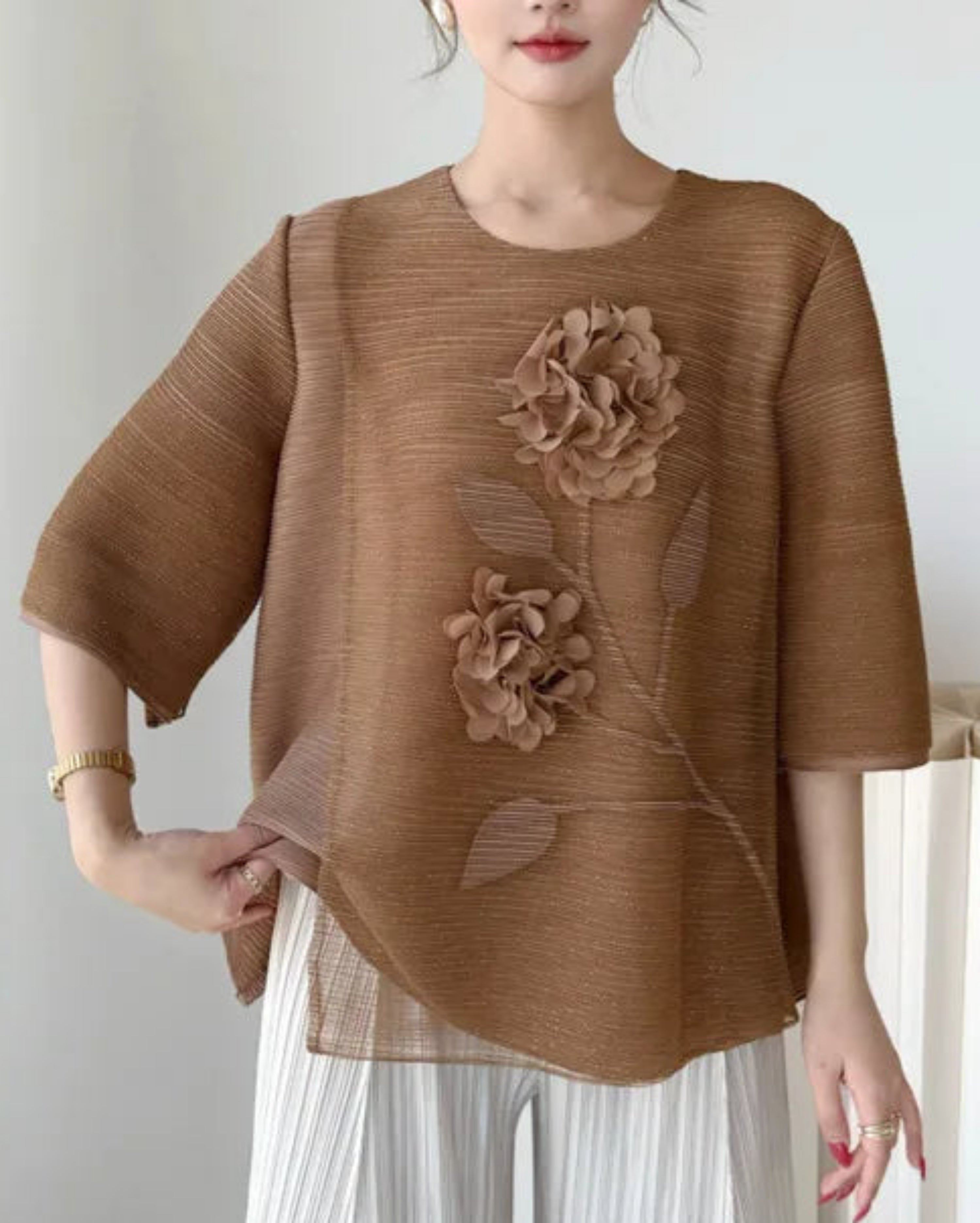 Luxury Pleated Blouse Dressy Travel Top (Petite-Friendly)