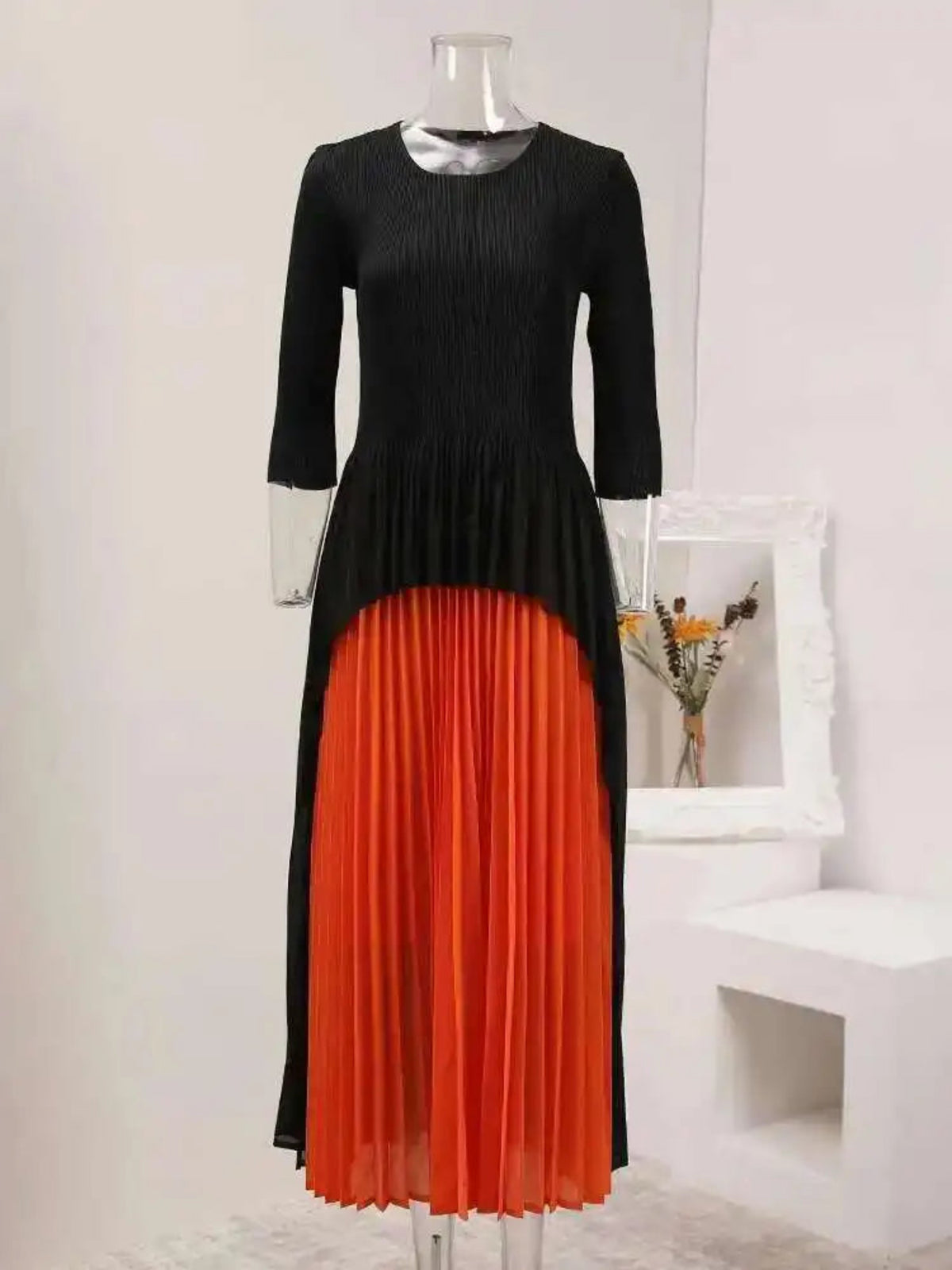 Luxury Pleated Pleats Asymmetric Midi Dress | Sculpted Silhouette Japanese Design