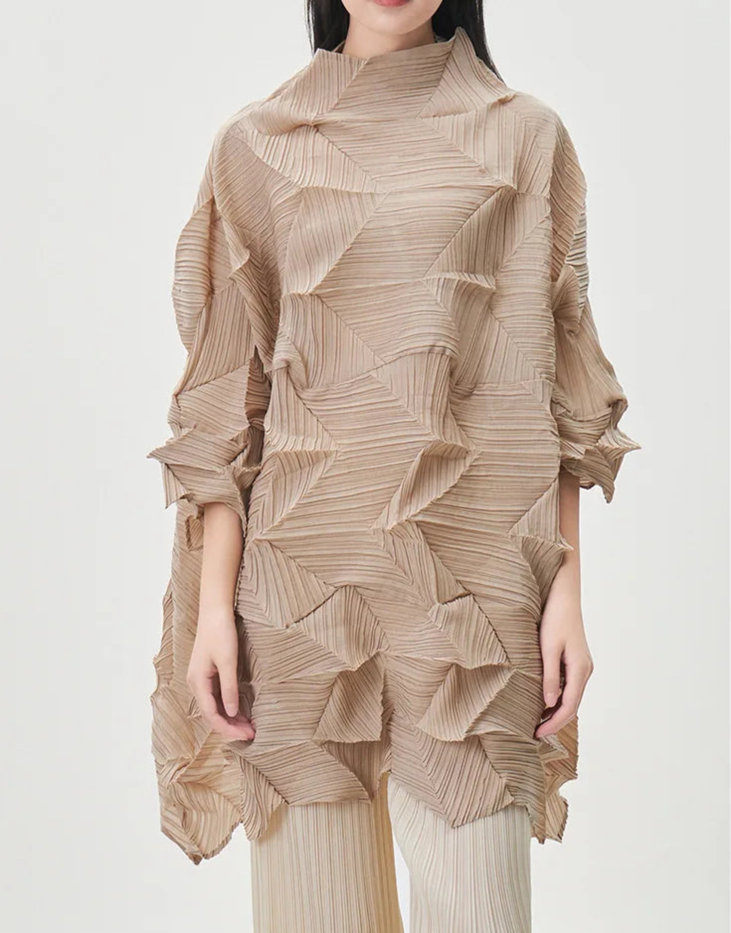 Luxury Pleated Plissé Turtleneck Top | HEYFANCYSTYLE