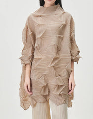 Luxury Pleated Plissé Turtleneck Top | HEYFANCYSTYLE