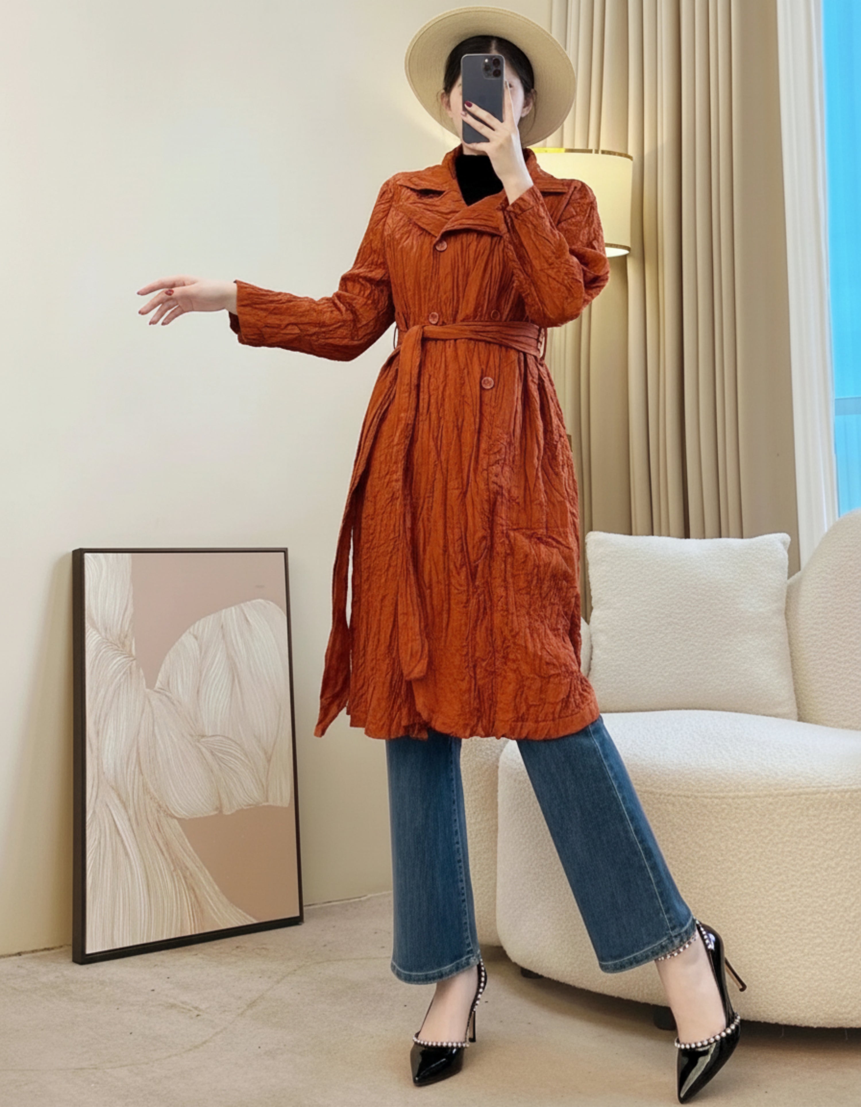Luxury Plissé Pleated Duster Coat – Premium Japanese