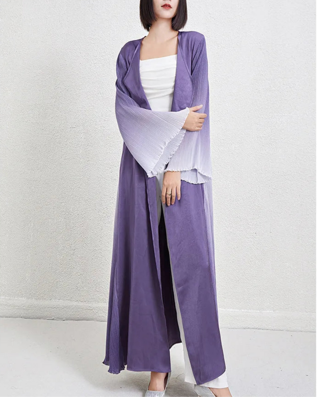 Luxury Plissé Pleated Pleats Longline Duster Cardigan