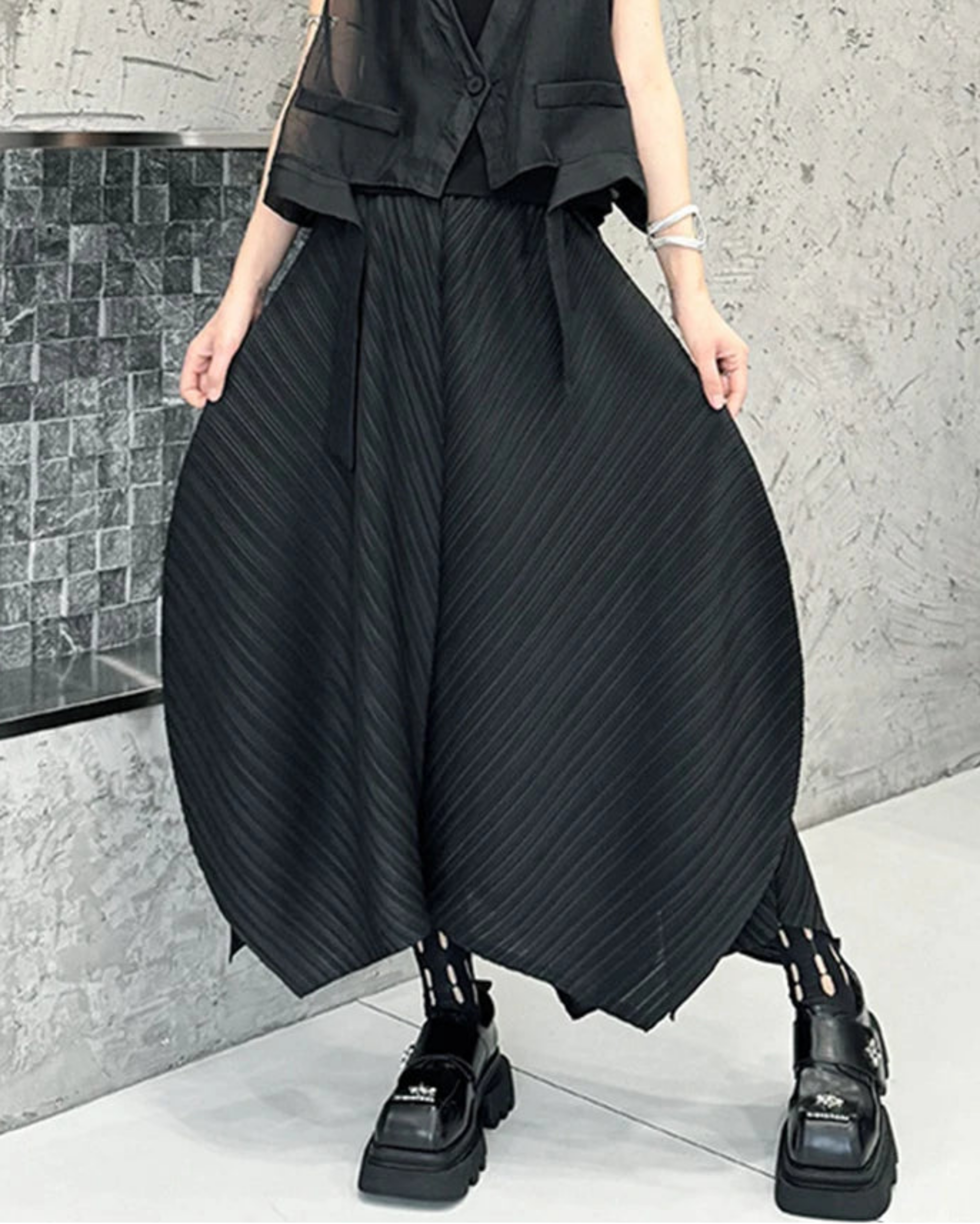 Luxury Plissé Pleats Pleated Asymmetric Midi Skirt