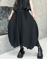 Luxury Plissé Pleats Pleated Asymmetric Midi Skirt
