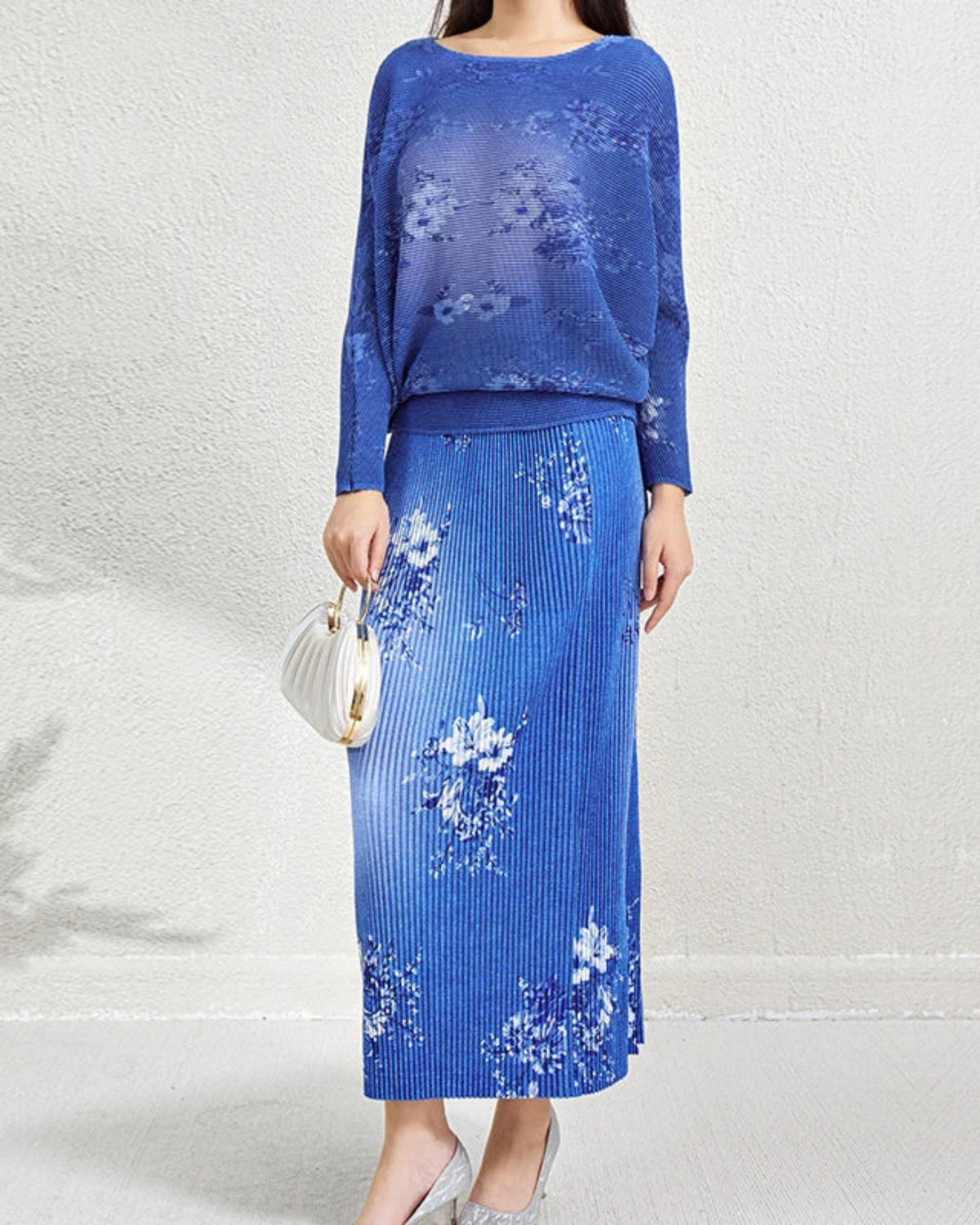 Luxury Plissé Pleats Pleated Floral Midi Skirt Co-Ord