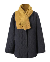 Luxury Quilted Wool Blend Jacket with Ribbed Knit Scarf Set
