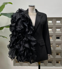 Luxury Ruffled Asymmetric Blazer Women's Designer Jacket