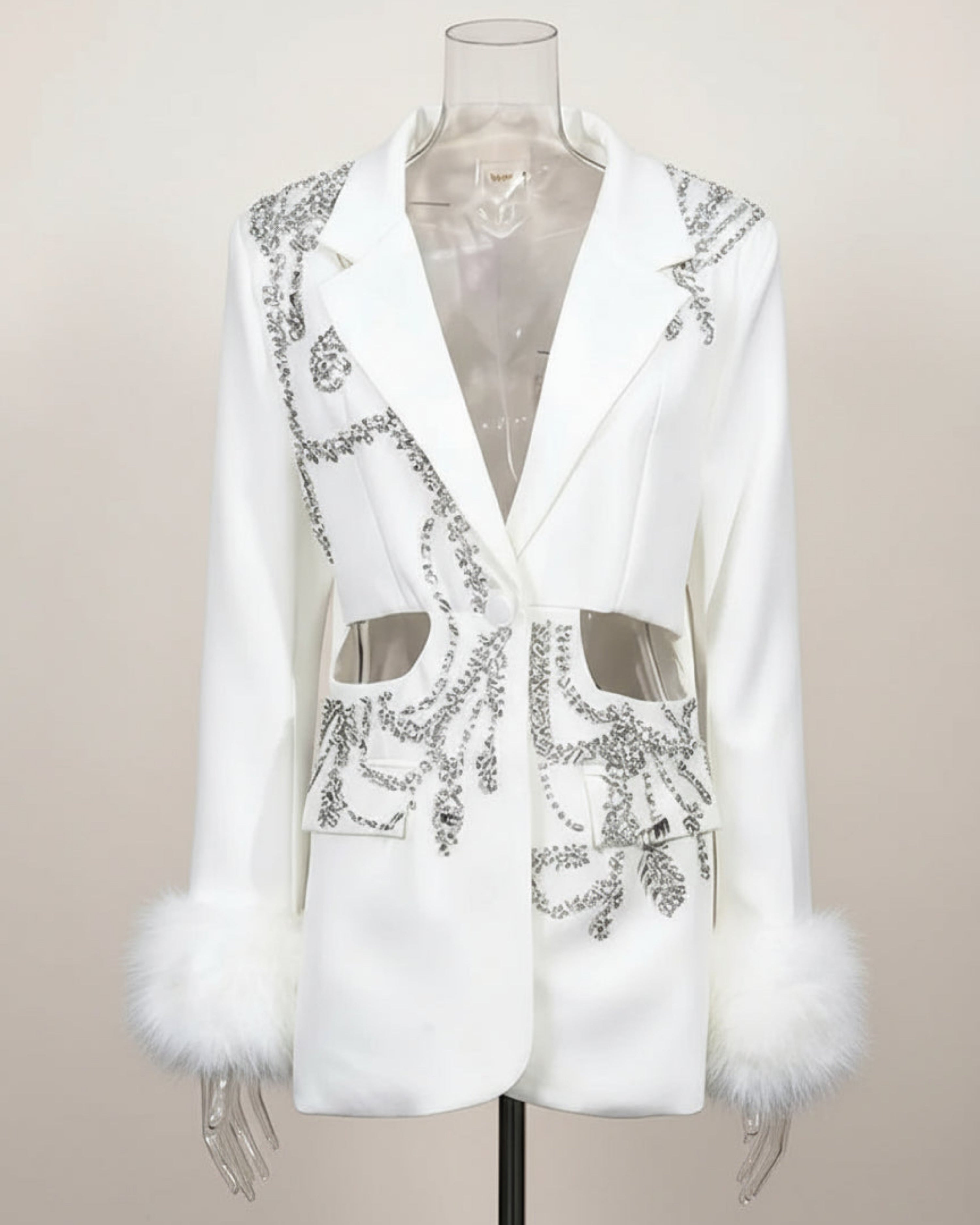 Luxury Sequin Embellished Blazer with Faux Fur Cuffs
