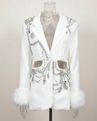 Luxury Sequin Embellished Blazer with Faux Fur Cuffs