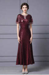 Luxury Sequin Evening Dress with Cape Sleeves Formal Event