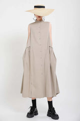 Luxury Sleeveless Shirt Dress | Oversized Linen Blend Midi Dress