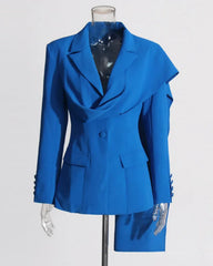 Luxury Slim-Fit Blazer with Draped Scarf – Designer Women’s Business Jacket