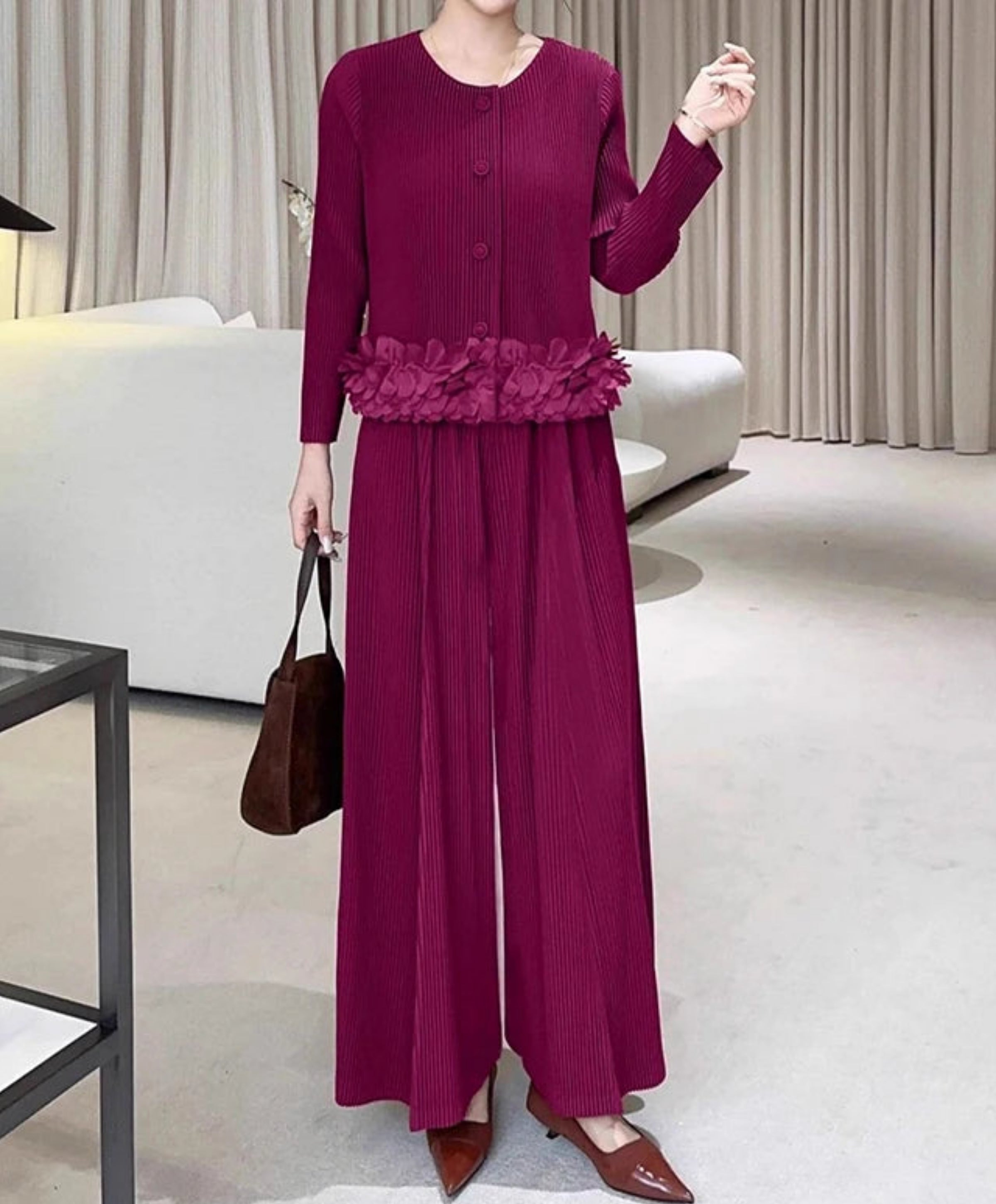 Luxury Stretchy Japanese Plissé Pant Suit Women's