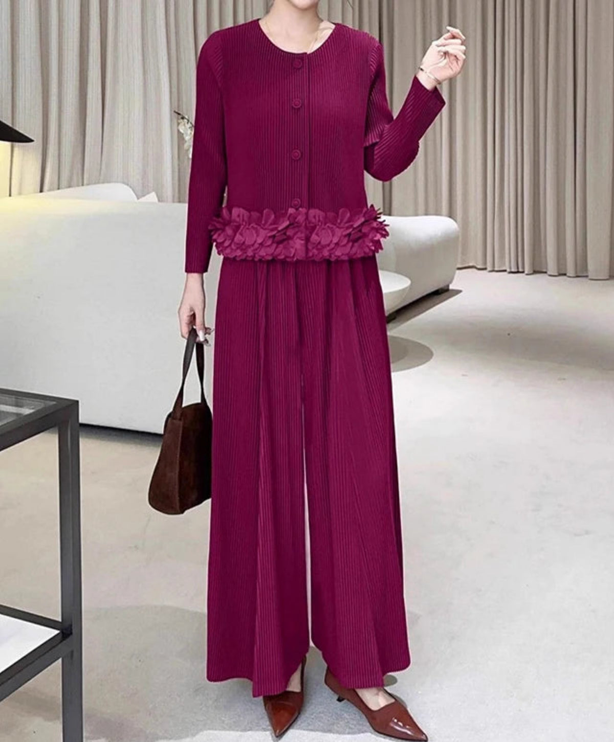 Luxury Stretchy Japanese Plissé Pant Suit Women's