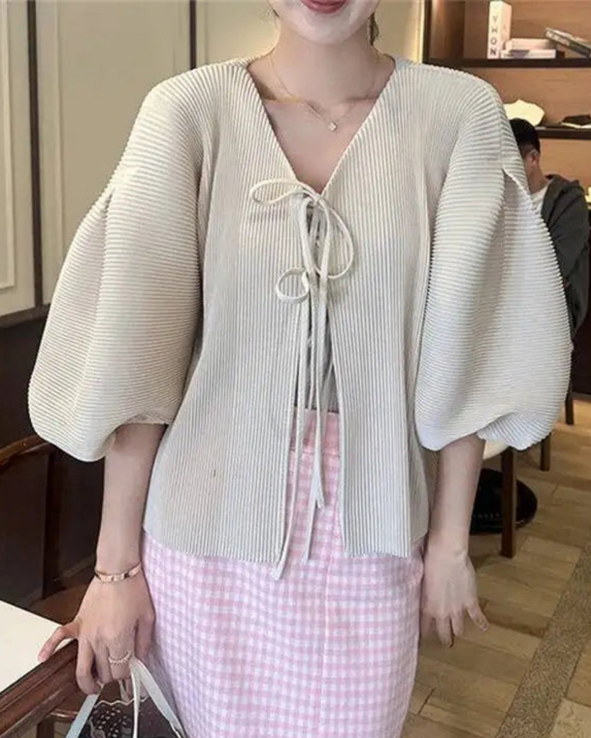 Luxury Tie-Front Plisse Blouse