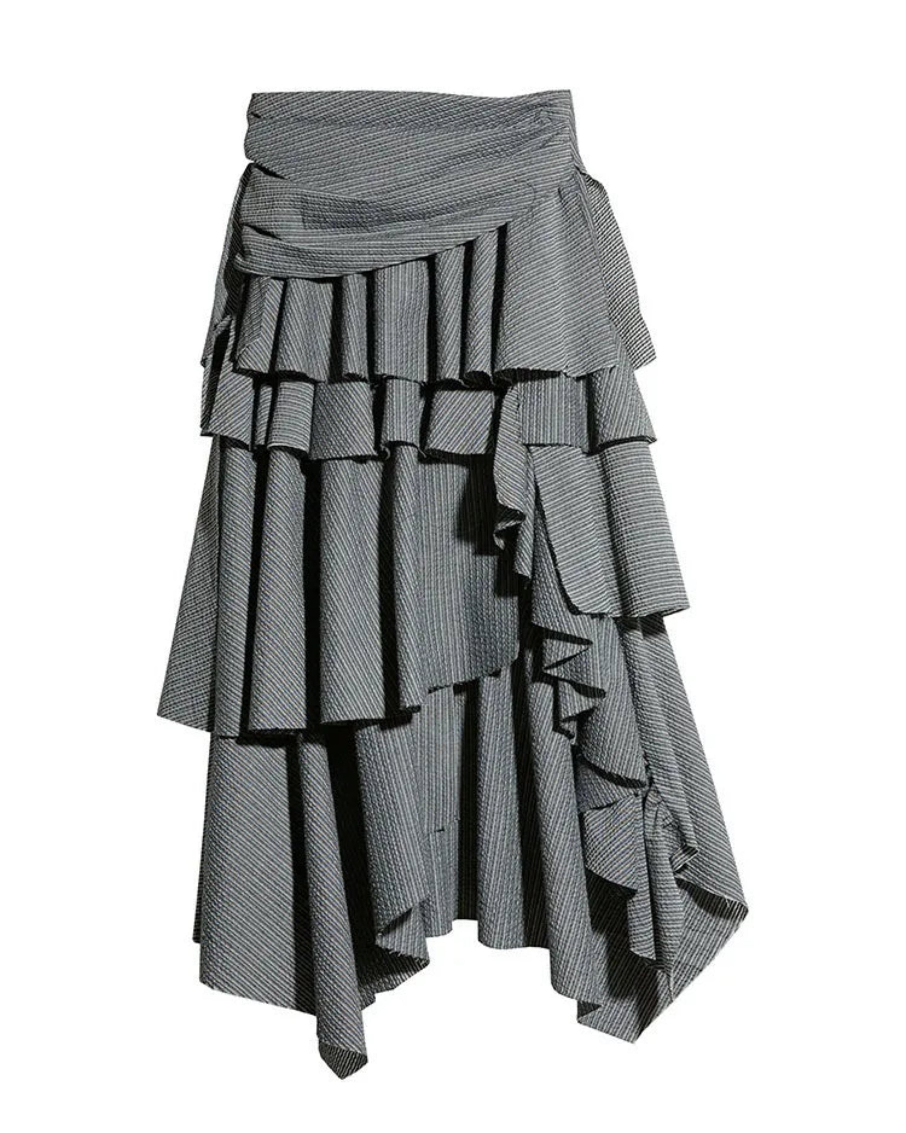 Luxury Tiered Ruffle Asymmetric Hem Skirt
