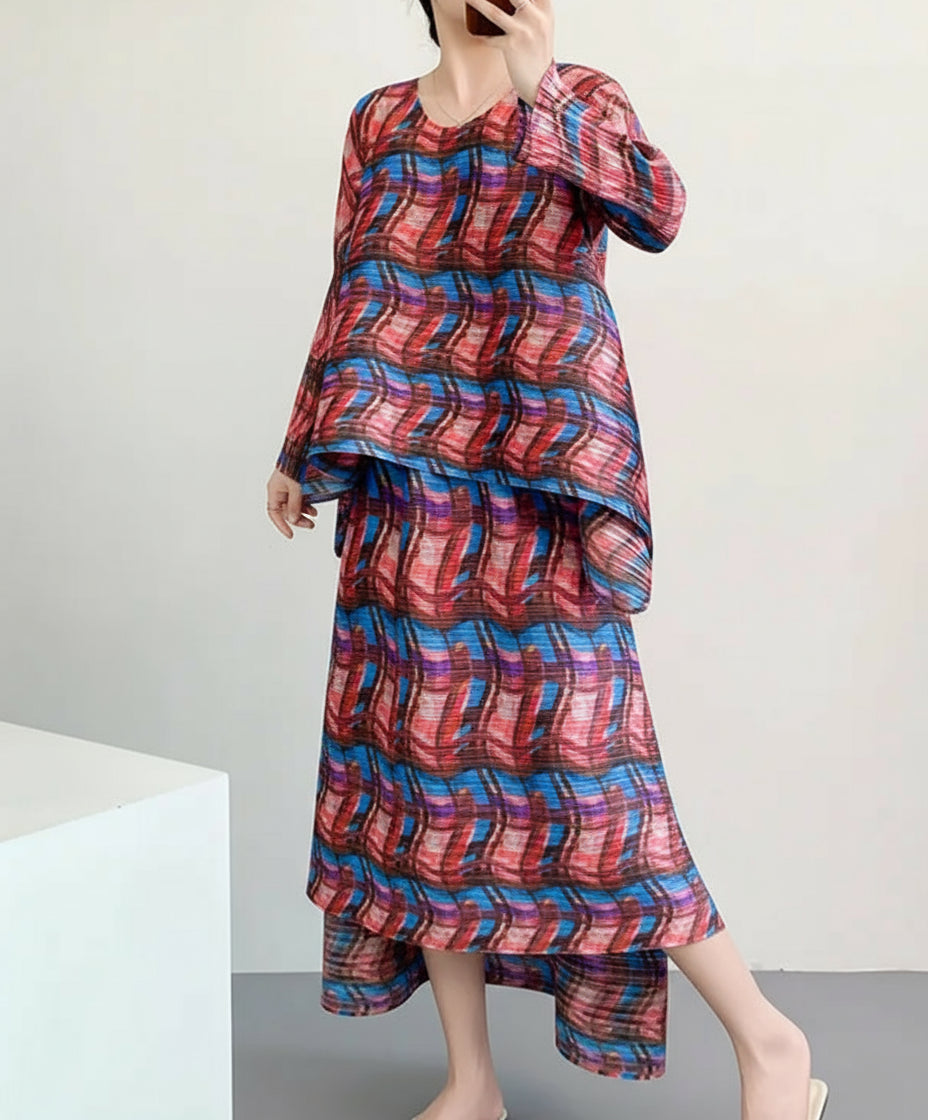 Luxury Travel Essential Pleated-Textured Pleats Midi Skirt Set