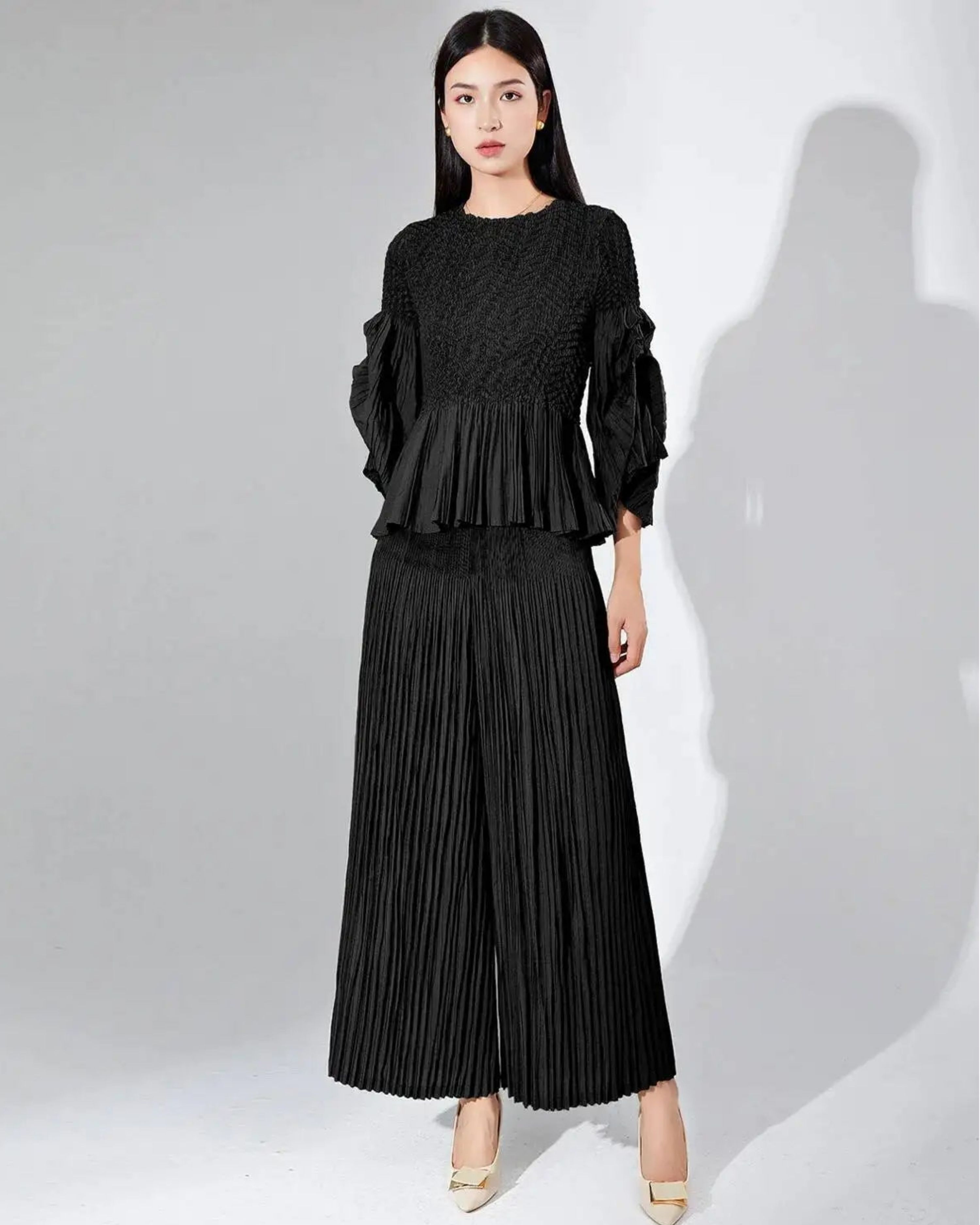 Luxury Travel Formal Pleats Plissé Pants And Top