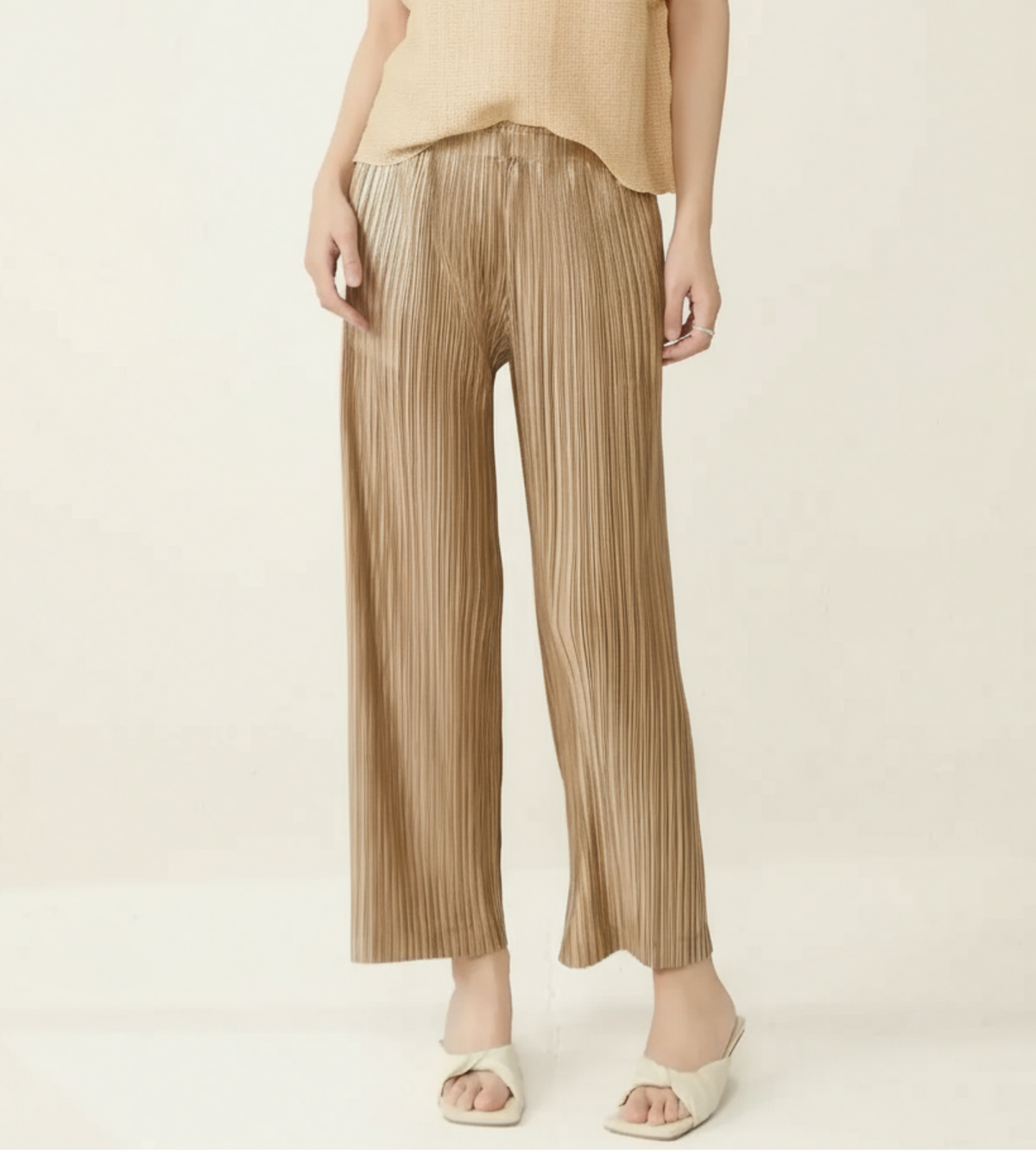Luxury Unique Japanese Plissé Wide-Leg Pants – Relaxed High-Waist Pull-On