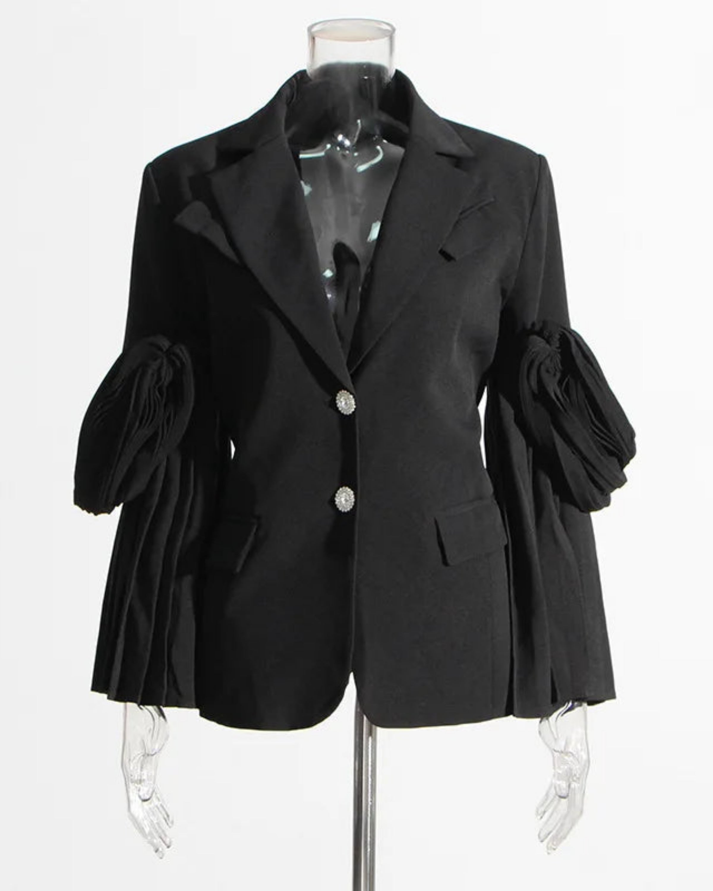Luxury Unique Puffed Sleeve Ruffled-Detail Blazer
