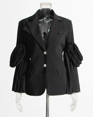 Luxury Unique Puffed Sleeve Ruffled-Detail Blazer