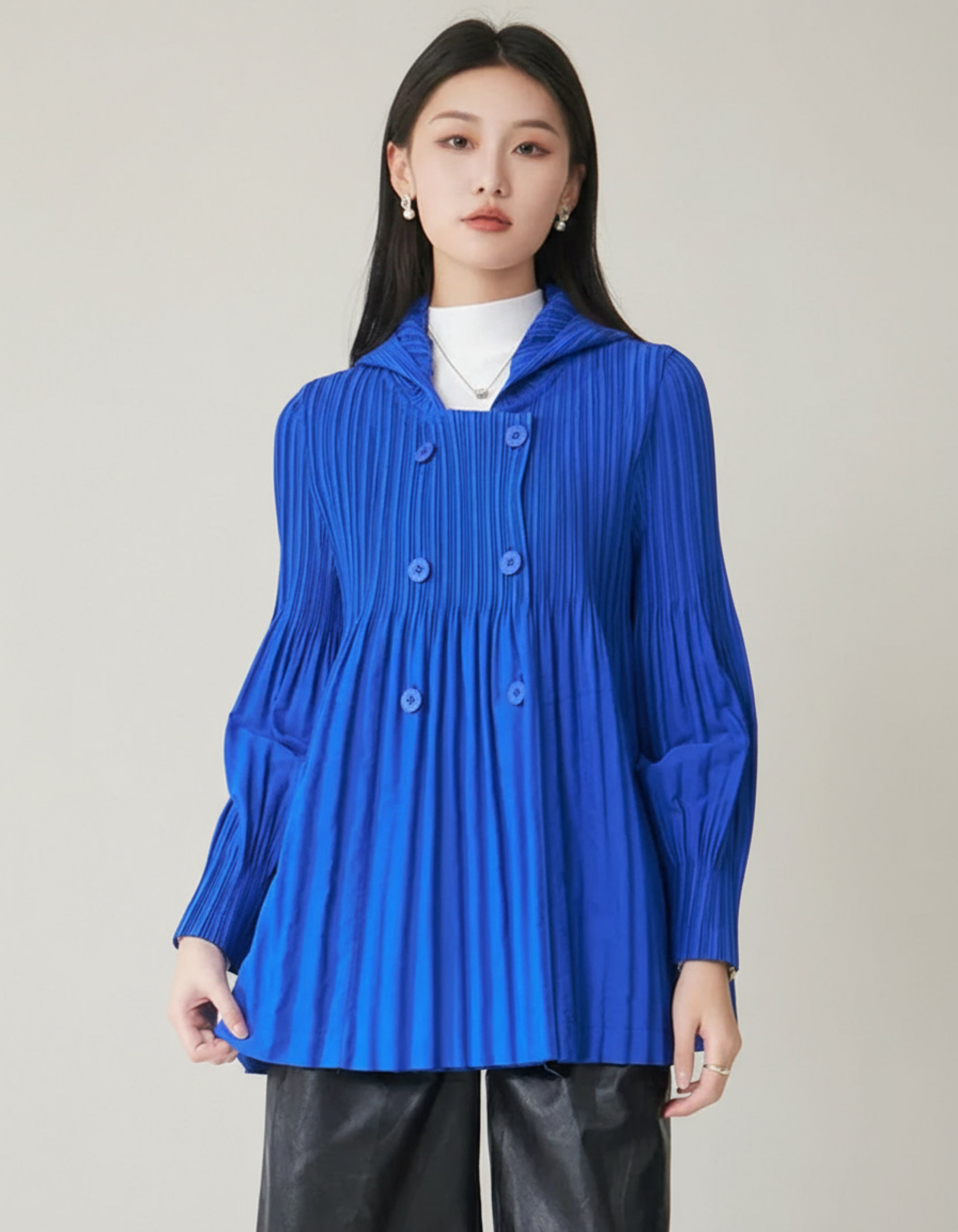 Luxury Women's Plissé Pleated Hooded Jacket