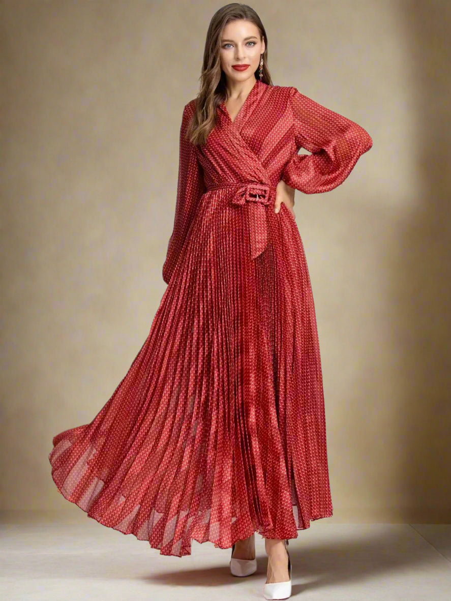 Luxury Women's V-Neck Designer Midi Chiffon Dress