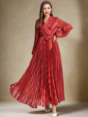 Luxury Women's V-Neck Designer Midi Chiffon Dress