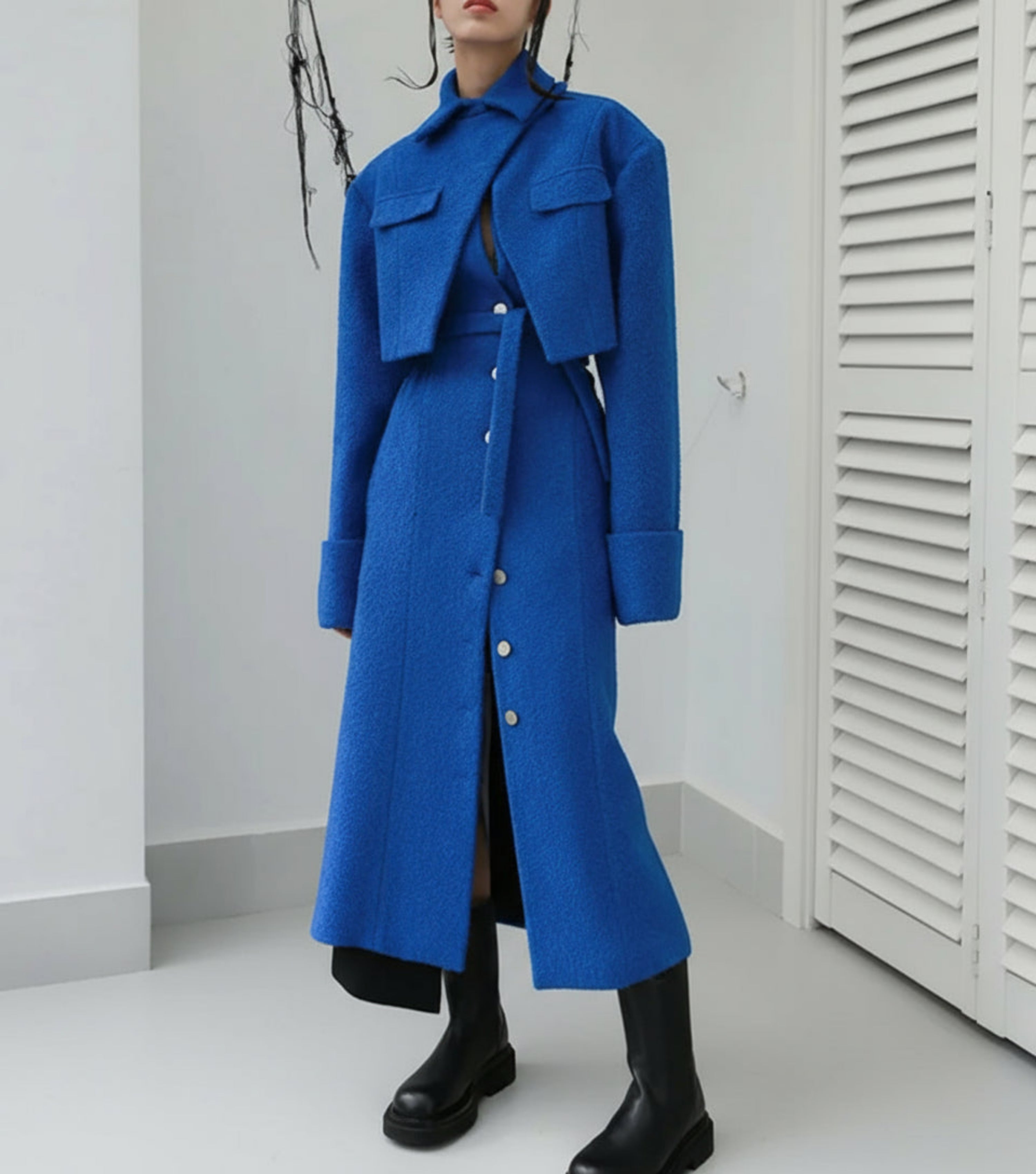 Luxury Wool-Blend Asymmetrical Trench Coat