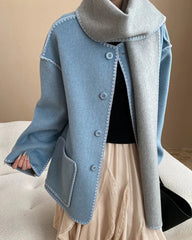 Luxury Wool-Blend Cardigan Jacket with Scarf