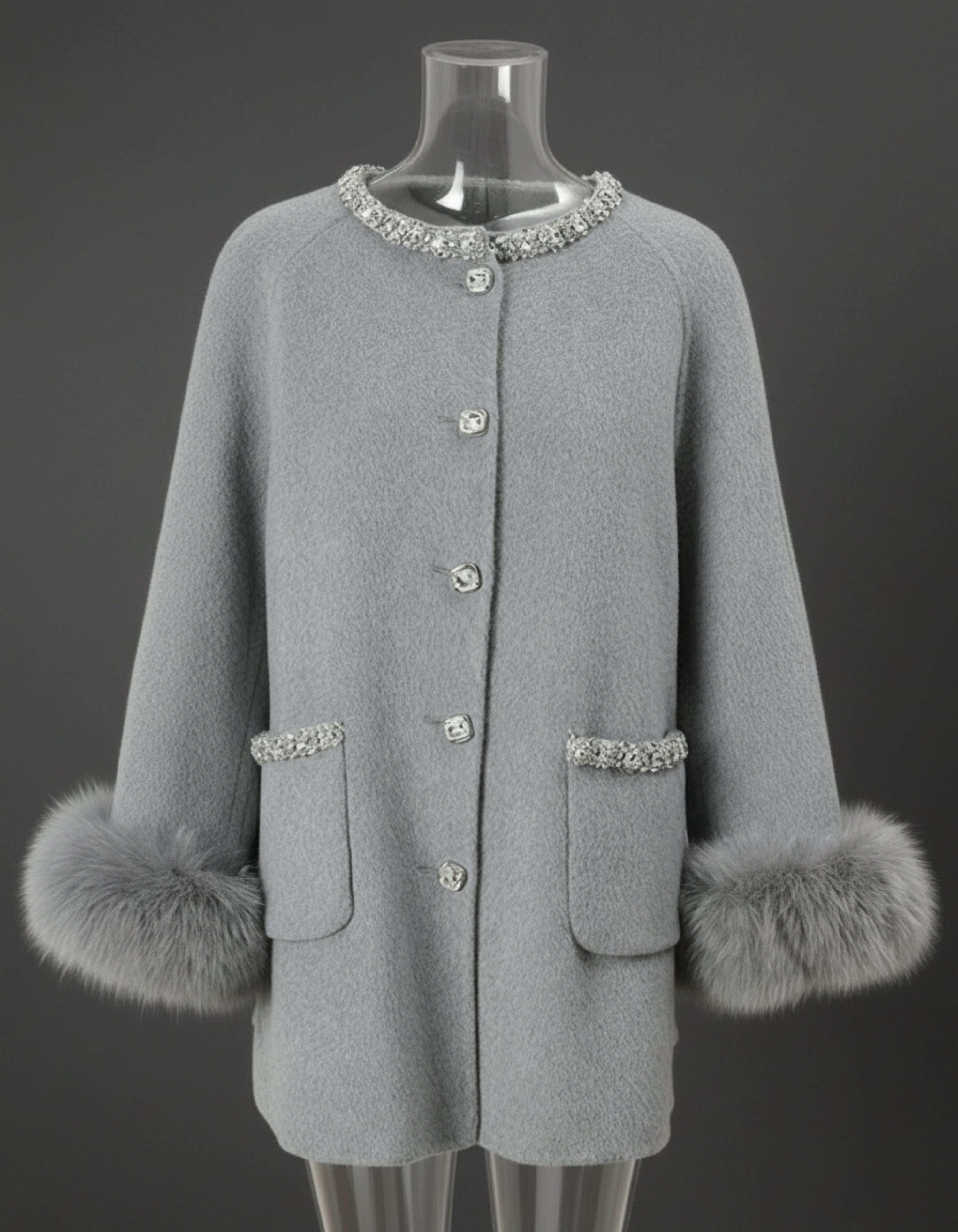 Luxury Wool-Blend Crystal Embellished Coat