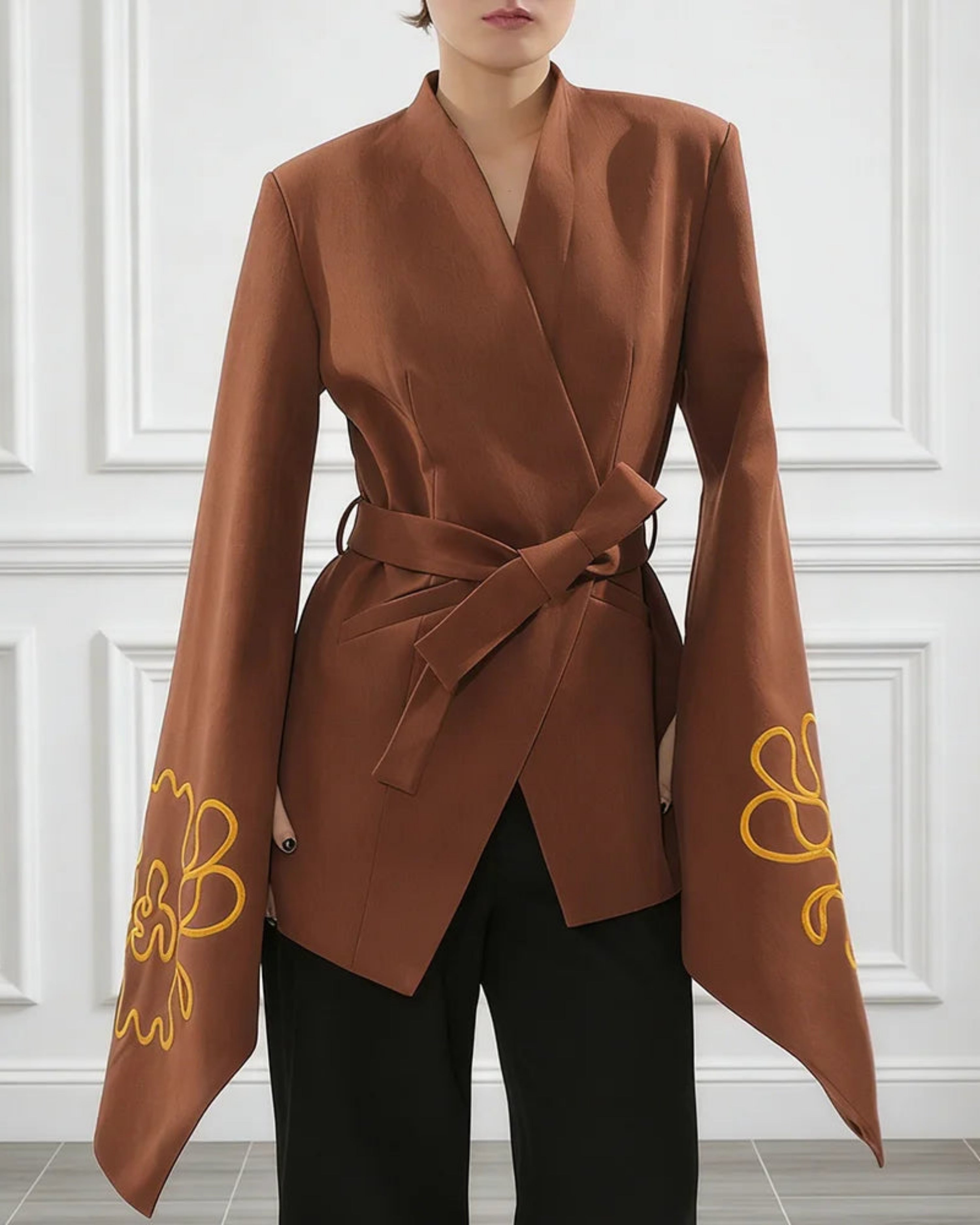 Luxury Wrap Blazer with Dramatic Sleeves