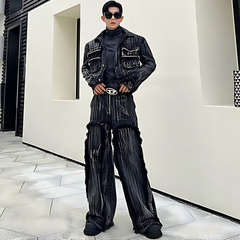 Men's Black Denim 2-Piece Set High Streetwear