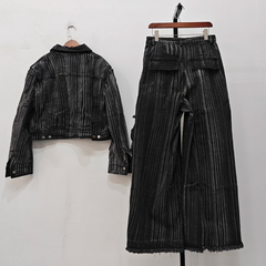 Men's 2-Piece Japanese Denim Black Streetwear Set