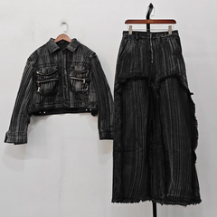 Men's 2-Piece Japanese Denim Black Streetwear Set