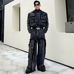 Men's 2-Piece Japanese Denim Black Streetwear Set