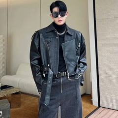 Men's 2 Piece Denim Leather Jacket and Jeans Set