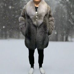 Men's 100% Real Gray Fox Fur Coat