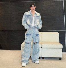 Men's 2 Piece Cargo Denim Convertible Jeans & Shorts Set