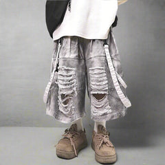 Men's Baggy Luxury Streetwear Extra Distressed Denim Jorts HEYFANCYSTYLE