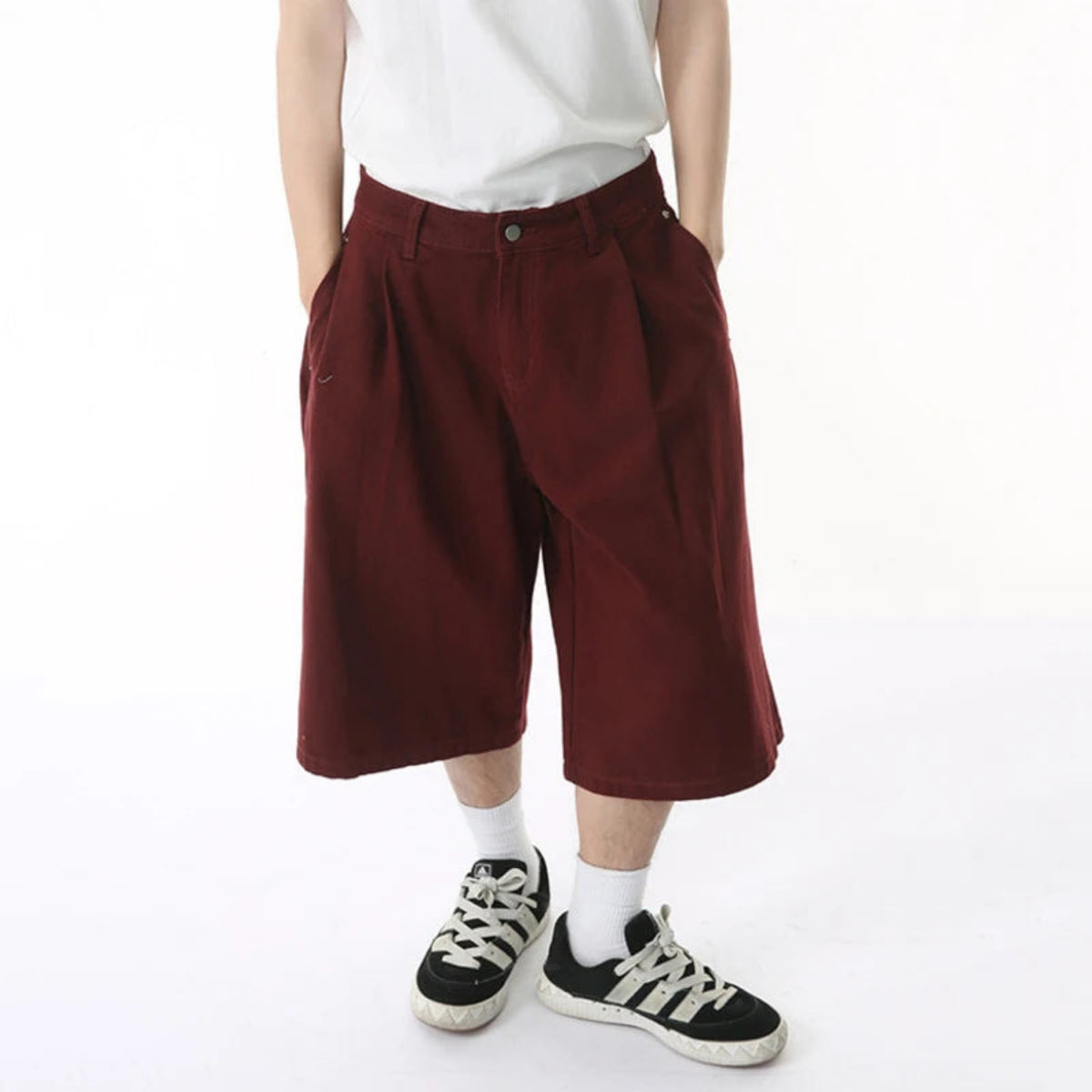 Men's Below-Knee Long Shorts - Wide Leg Baggy Fit