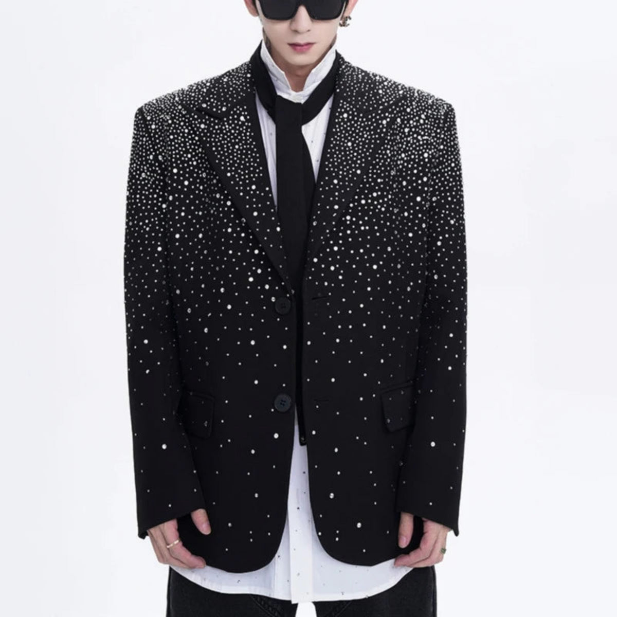 Men's Black Crystal Embellished Blazer