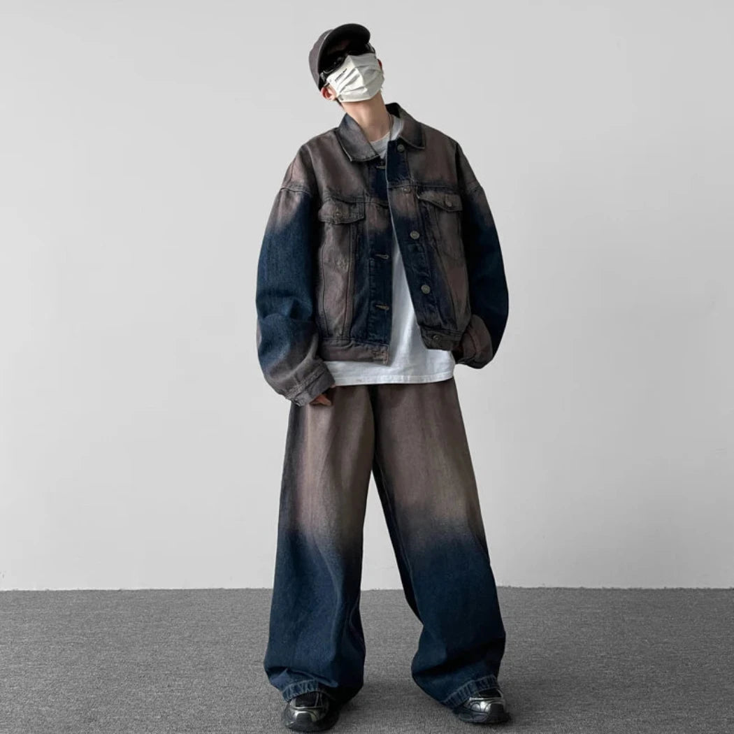 Men's Casual Baggy Denim Jacket & Jeans 2-Piece Set