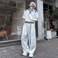 Men's Cotton Wide Leg Pant Set - Short Sleeve, Relaxed Fit, Casual Luxury